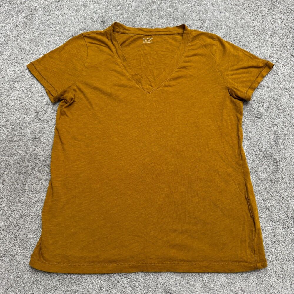 Madewell Whisper Cotton V-Neck T-Shirt Womens XS Yellow Ochre Short Sleeve Fit